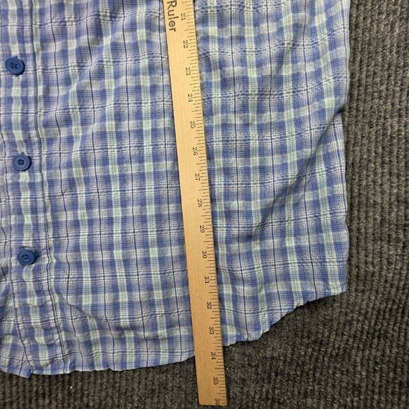 Duluth Trading Shirt Mens XL Tall Blue Plaid Button Up Vented Pocket Gorp Casual - Picture 12 of 12